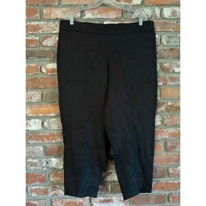 Eileen Fisher Organic Linen Cropped Pants Womens Size L Black Lagenlook Airy